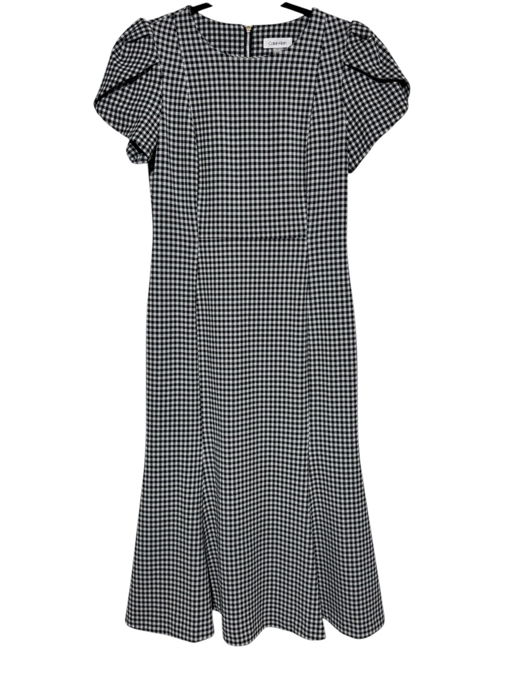 Calvin Klein Gingham Dress Size 10 Flare Pencil Office Career Picnic Fall Modest